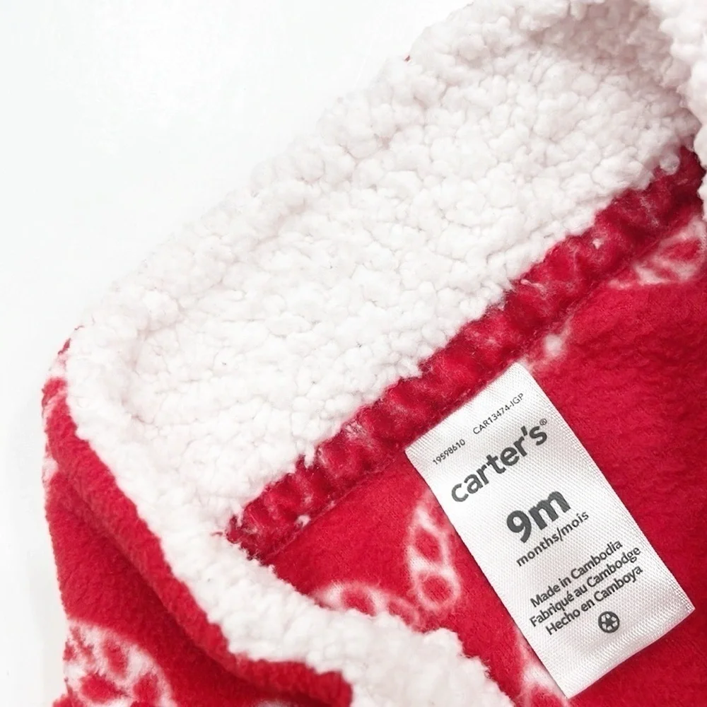 Carter's baby girls Christmas candy cane print fleece zip up jumpsuit